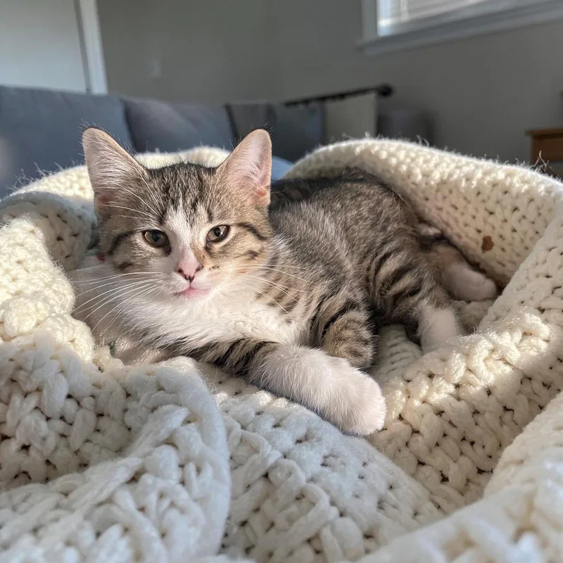 A baby medium-sized female Domestic Short Hair cat named Gabby for adoption in Champaign, IL