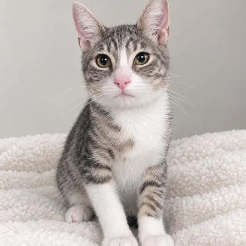 A baby small-sized male Gray / Blue / Silver Domestic Short Hair cat named Durk for adoption in Long Beach, CA