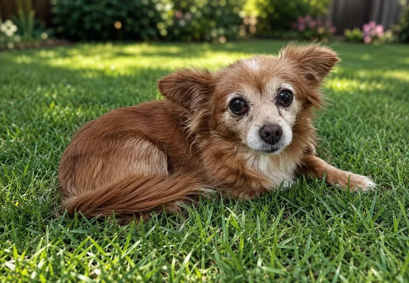 A senior small-sized female Apricot / Beige Pomeranian dog named Poppy for adoption in Clovis, CA