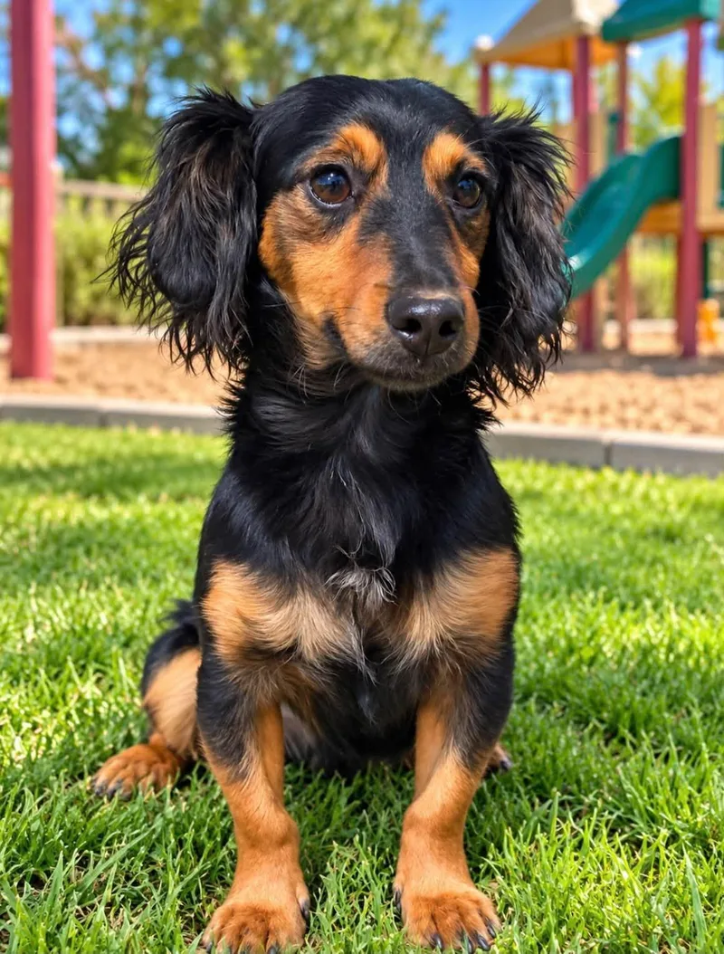 An adult small-sized male Black Dachshund (Long Haired) dog named Moose for adoption in San Tan Valley, AZ