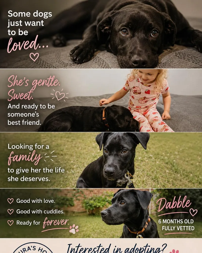 A baby medium-sized female Black Labrador Retriever dog named Dabble for adoption in Hop Bottom, PA