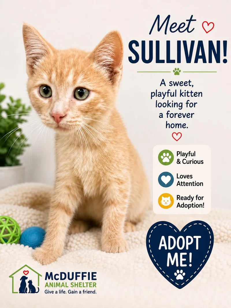 A baby small-sized male Cream Point Domestic Short Hair cat named Sullivan for adoption in thomson, GA