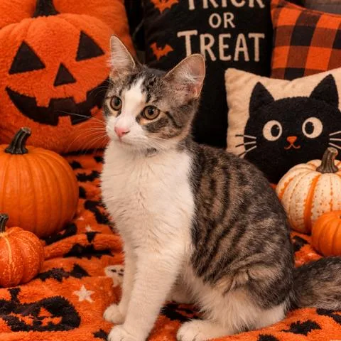 A baby small-sized female Brown / Chocolate Domestic Short Hair cat named Eerie for adoption in Hawthorne, CA