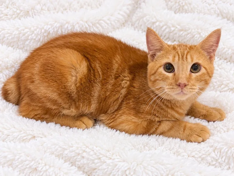 A young medium-sized male Orange & White Manx cat named Jackies Org Wht for adoption in Glendora, CA