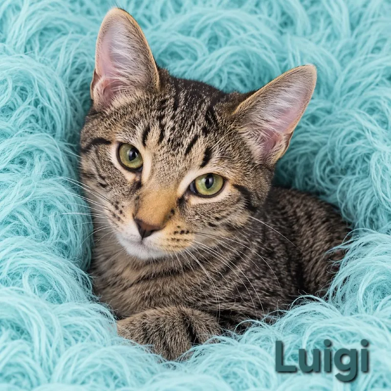 A baby small-sized male Brown / Chocolate Domestic Short Hair cat named Luigi for adoption in Quincy, OH