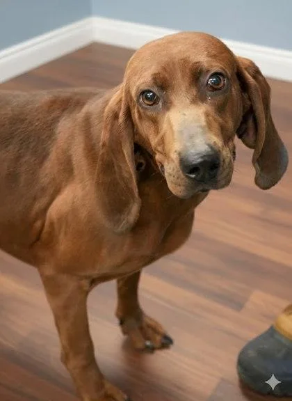 An adult large-sized female Redbone Coonhound dog named Annie for adoption in Bowling Green, KY