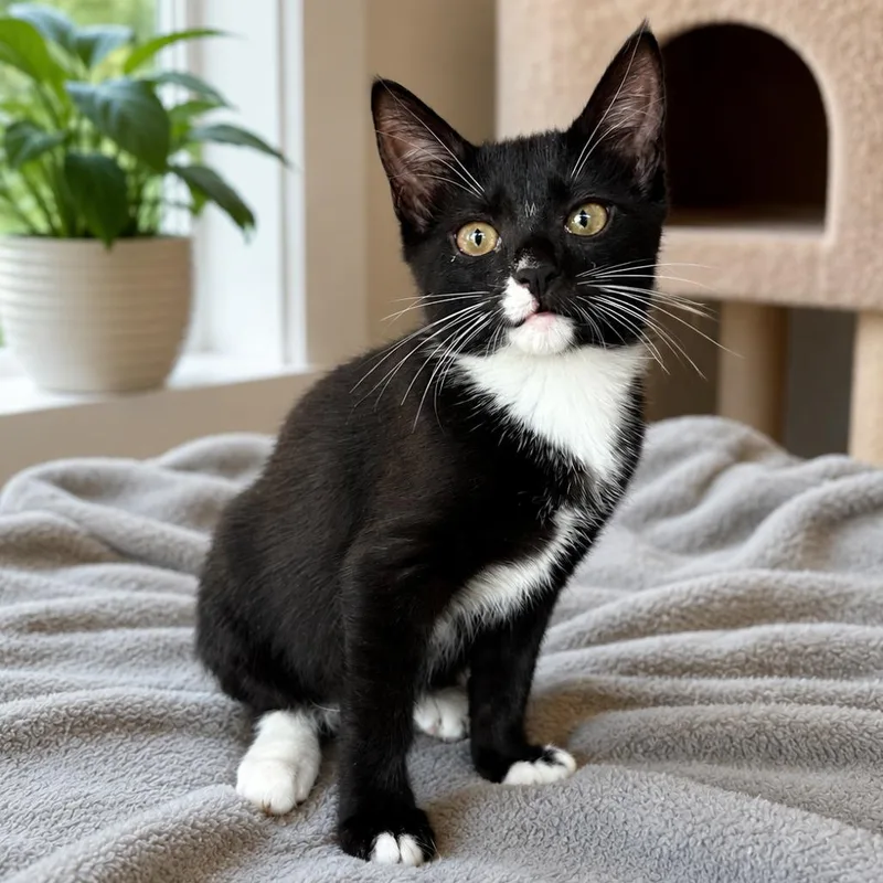 A baby small-sized female Black Domestic Short Hair cat named Pebble for adoption in Long Beach, CA