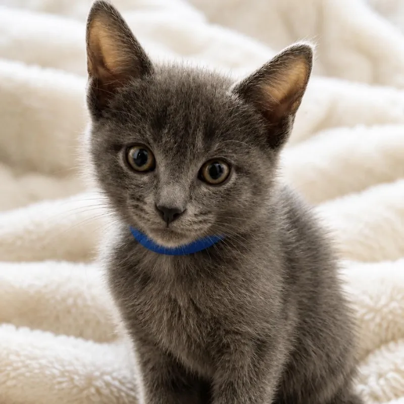 A baby small-sized male Gray / Blue / Silver Russian Blue cat named Taco for adoption in Inman, SC