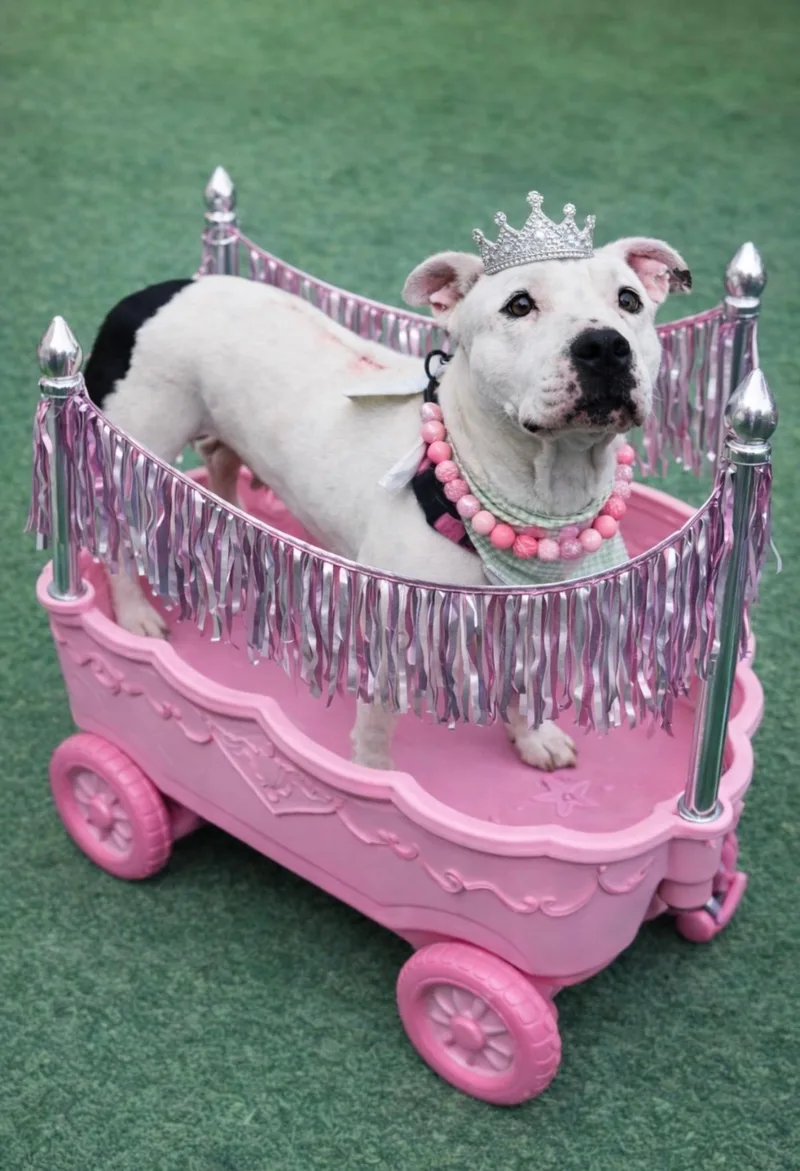 An adult medium-sized female White / Cream American Staffordshire Terrier dog named Snow White for adoption in Houston, TX