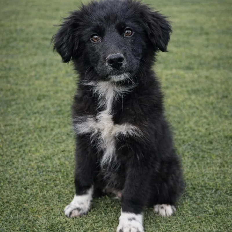 A baby medium-sized male Black Australian Shepherd dog named Midnight for adoption in Hohenwald, TN