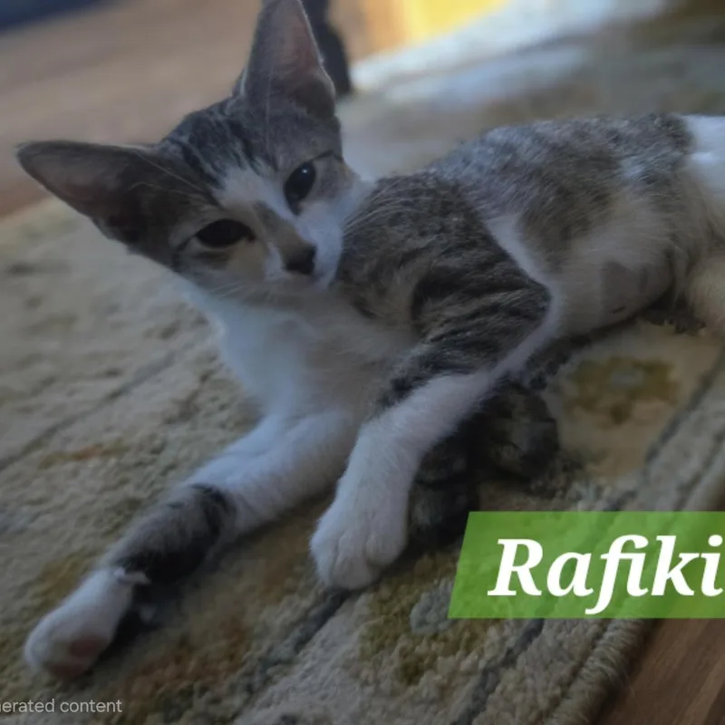 A baby small-sized male Gray & White Domestic Short Hair cat named Rafiki for adoption in Bentonville, AR