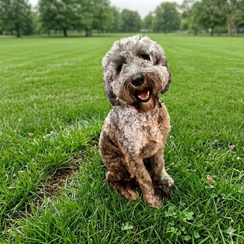 A young medium-sized female Merle (Blue) Goldendoodle dog named Shadow for adoption in Boca Raton, FL