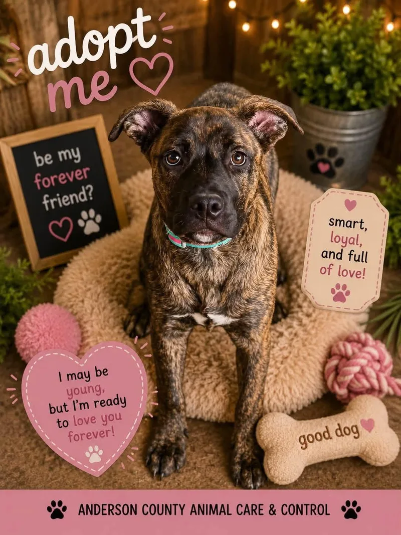 A young medium-sized female Boxer dog named Lulu for adoption in Lawrenceburg, KY