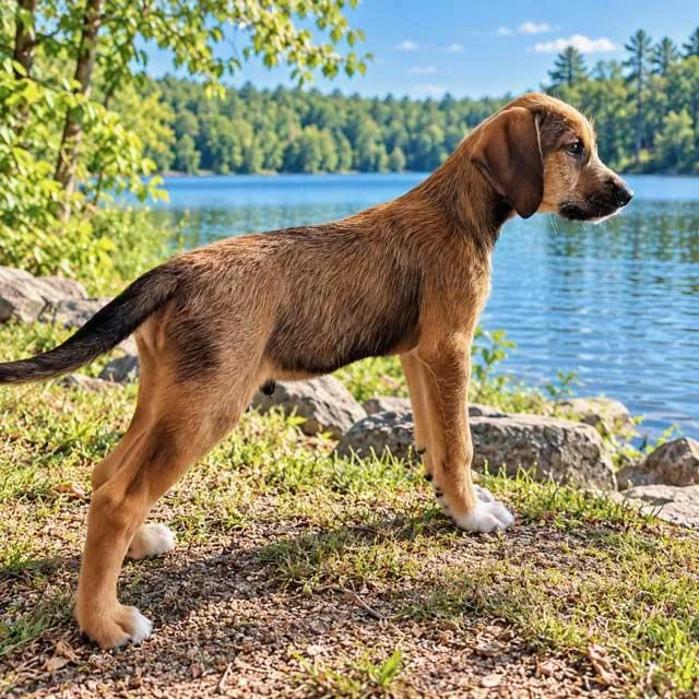 A baby medium-sized male Hound dog named Puppy Peanutbutter for adoption in Franklin, TN