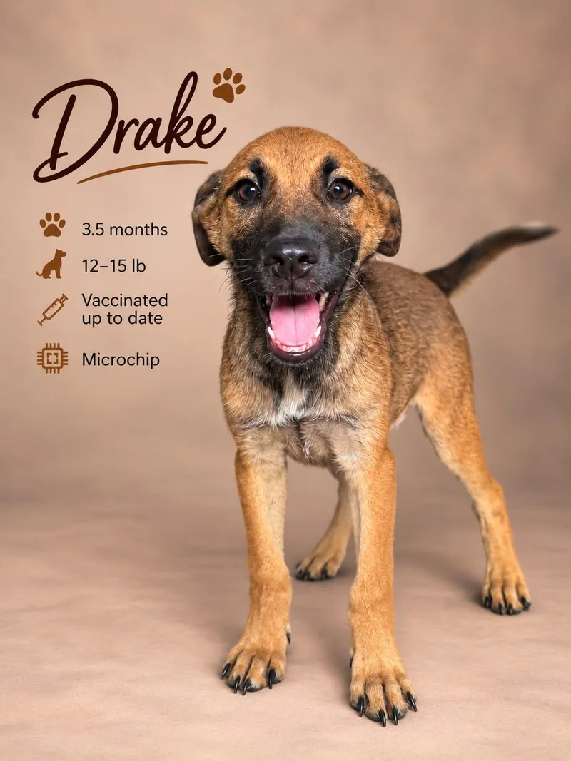 A baby medium-sized male Yellow / Tan / Blond / Fawn Shepherd dog named Drake for adoption in New York, NY