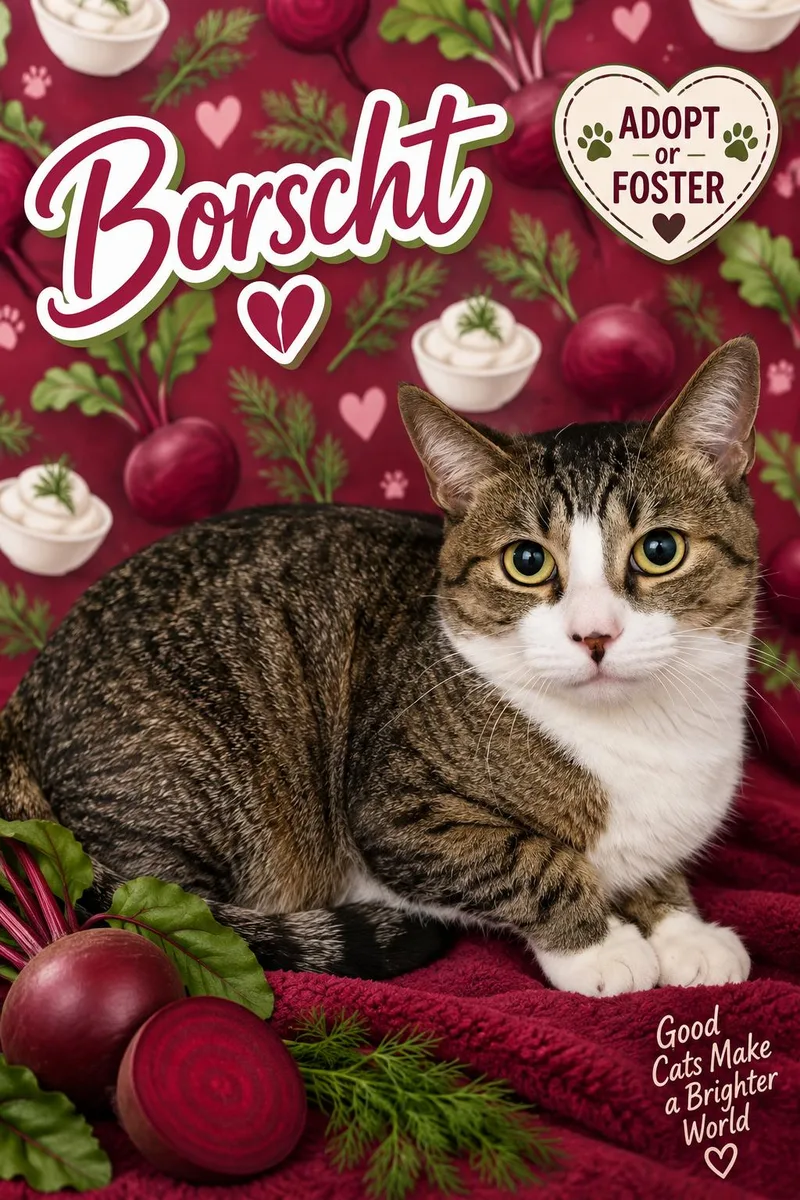 An adult large-sized male Tabby cat named Borscht for adoption in Greenville, DE