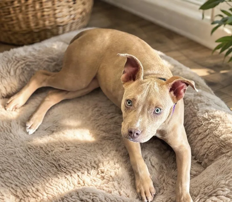 A baby large-sized female Golden Pit Bull Terrier dog named Fancy for adoption in Phoenix, AZ