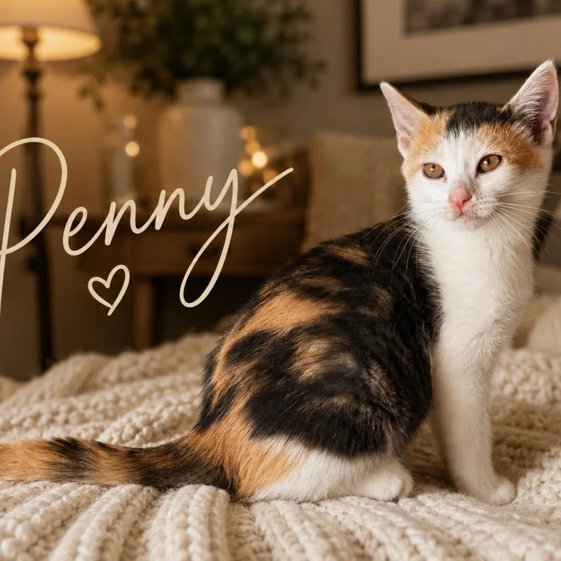 A baby small-sized female Calico Domestic Short Hair cat named Penny for adoption in Inman, SC