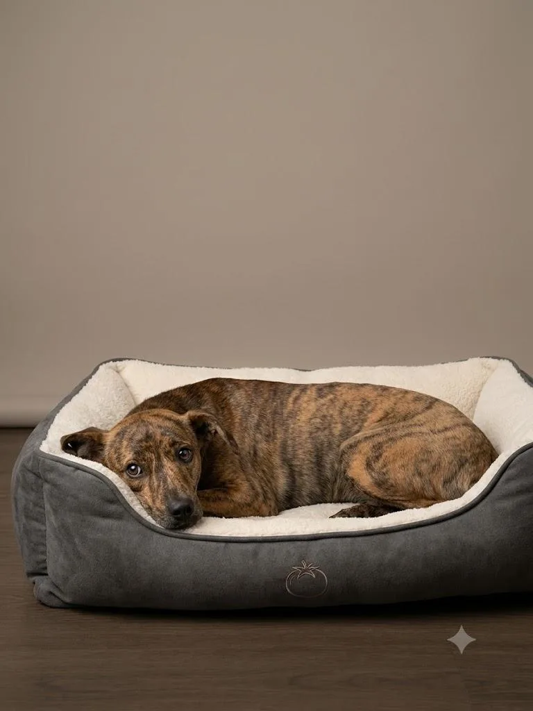 An adult small-sized male Brindle Feist dog named Tomato for adoption in Wooster, OH