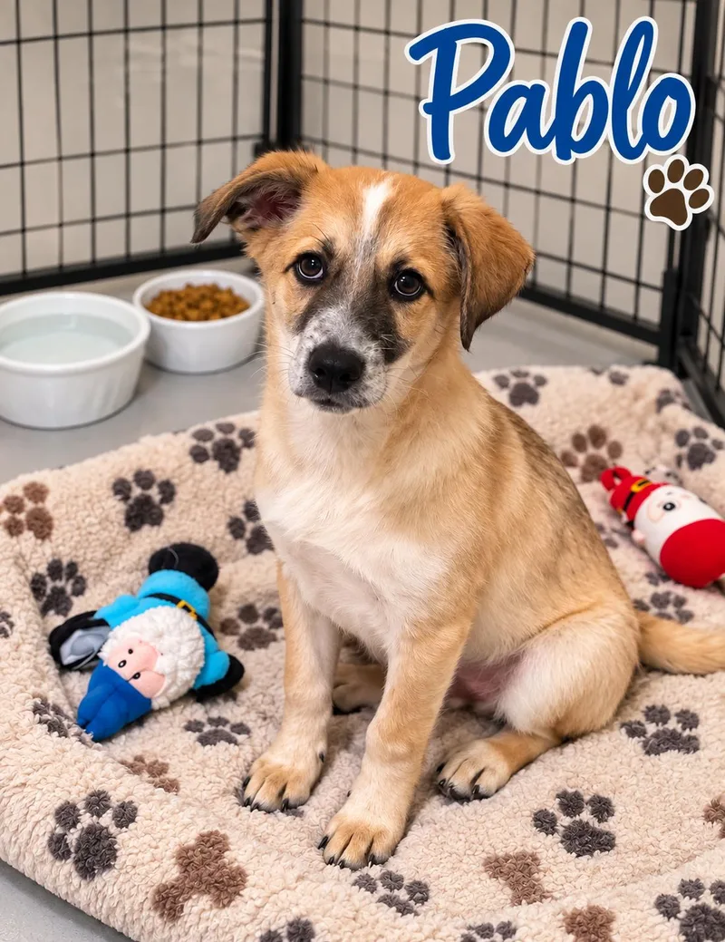 A young medium-sized male Shepherd dog named Pablo for adoption in Momence, IL