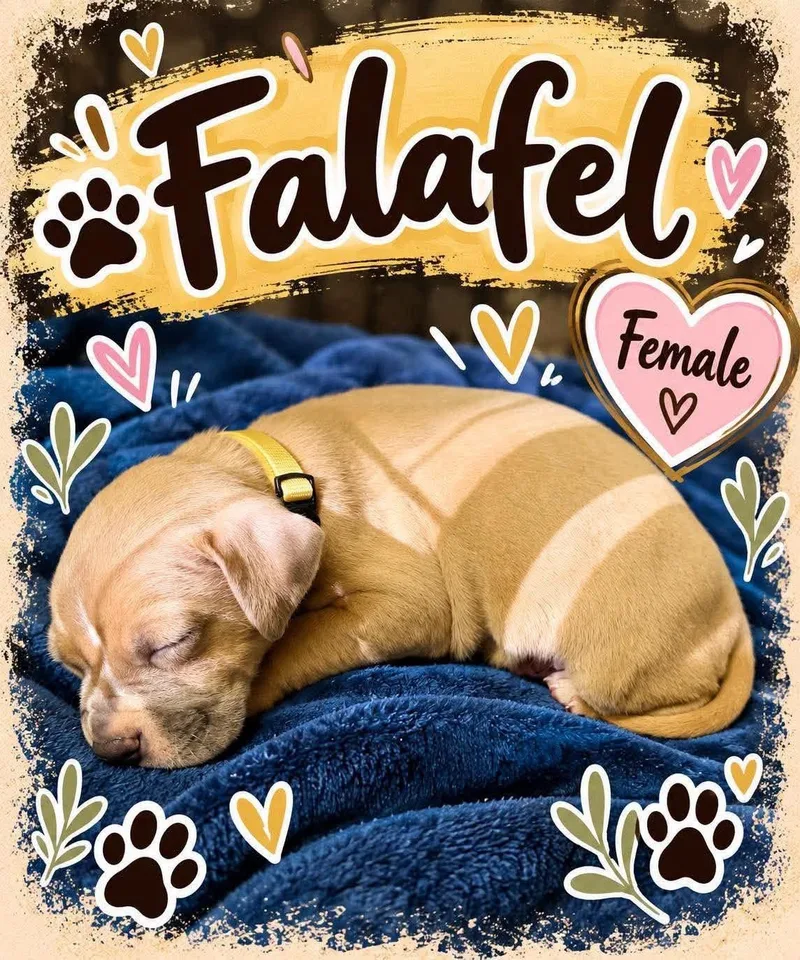 A baby medium-sized female Mixed Breed dog named Falafel for adoption in Pleasant Ridge, MI