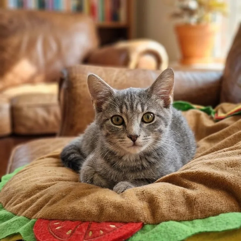 A baby small-sized female Gray / Blue / Silver Domestic Short Hair cat named Paisley for adoption in Elwood, IN