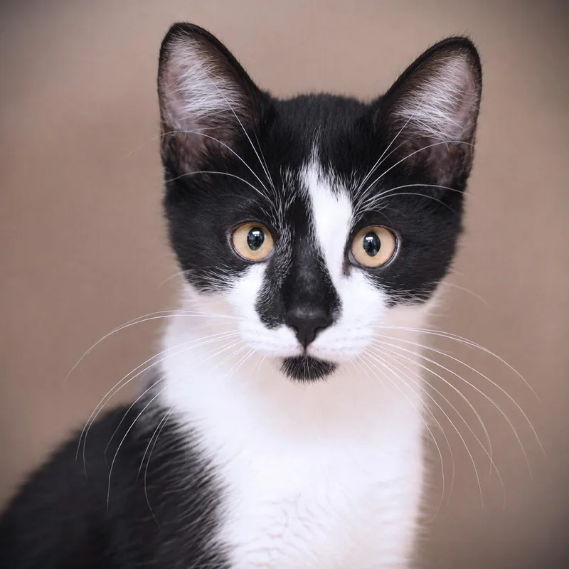 A baby small-sized male Black & White / Tuxedo Domestic Short Hair cat named Bot for adoption in Amsterdam, NY
