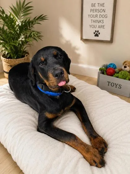 A baby large-sized male Rottweiler dog named Vinny for adoption in Kinzers , PA