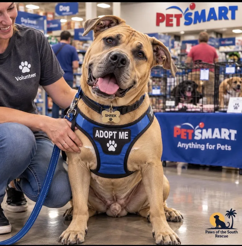An adult large-sized male Sable Presa Canario dog named Shrek for adoption in CUMMING, GA