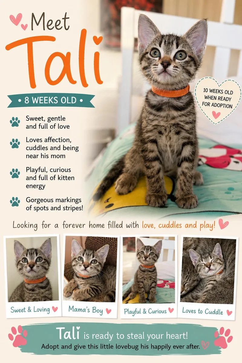 A baby medium-sized male Tabby cat named Tali for adoption in MONTGOMERY, TX
