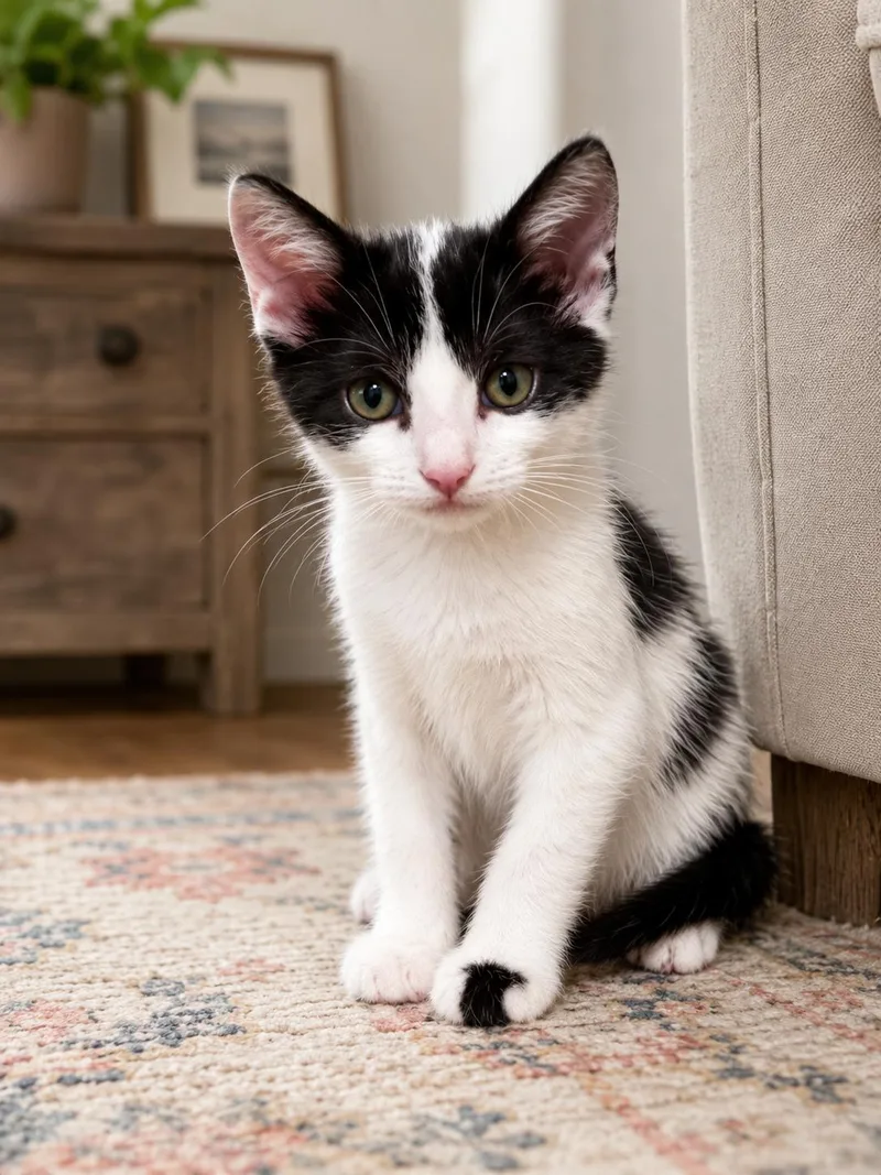 A baby medium-sized female Black & White / Tuxedo Domestic Short Hair cat named Joanie for adoption in Hanover, PA
