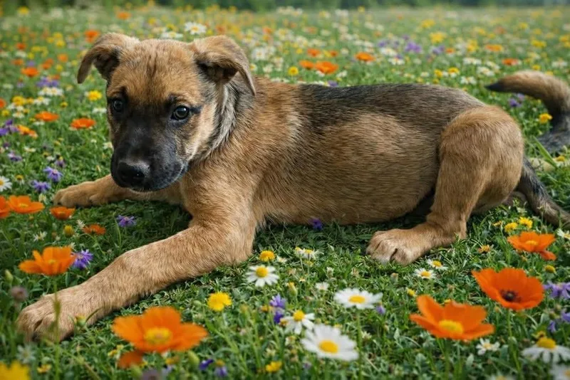 A baby medium-sized female Black Mouth Cur dog named Jessie for adoption in Shawnee, OK