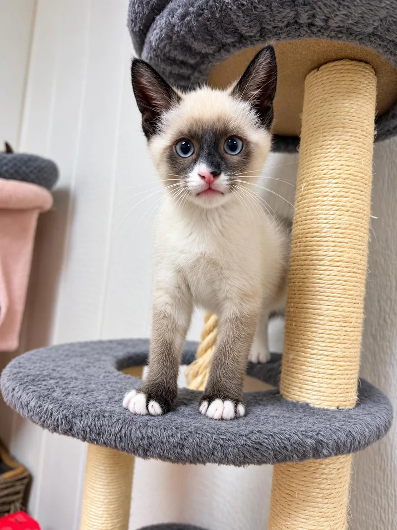 A baby medium-sized male Cream / Ivory Domestic Short Hair cat named Custard for adoption in Victor, NY