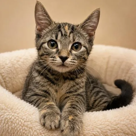 A baby medium-sized female Tabby (Gray / Blue / Silver) Domestic Medium Hair cat named Goo Goo for adoption in Cranston, RI