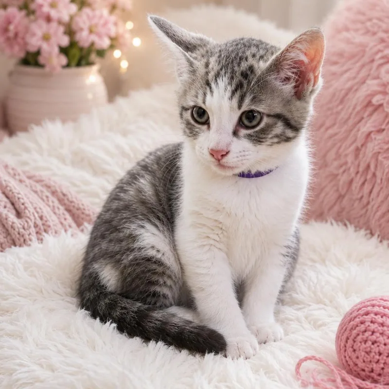 A baby small-sized female Gray / Blue / Silver Domestic Short Hair cat named Amythist for adoption in Tustin, CA