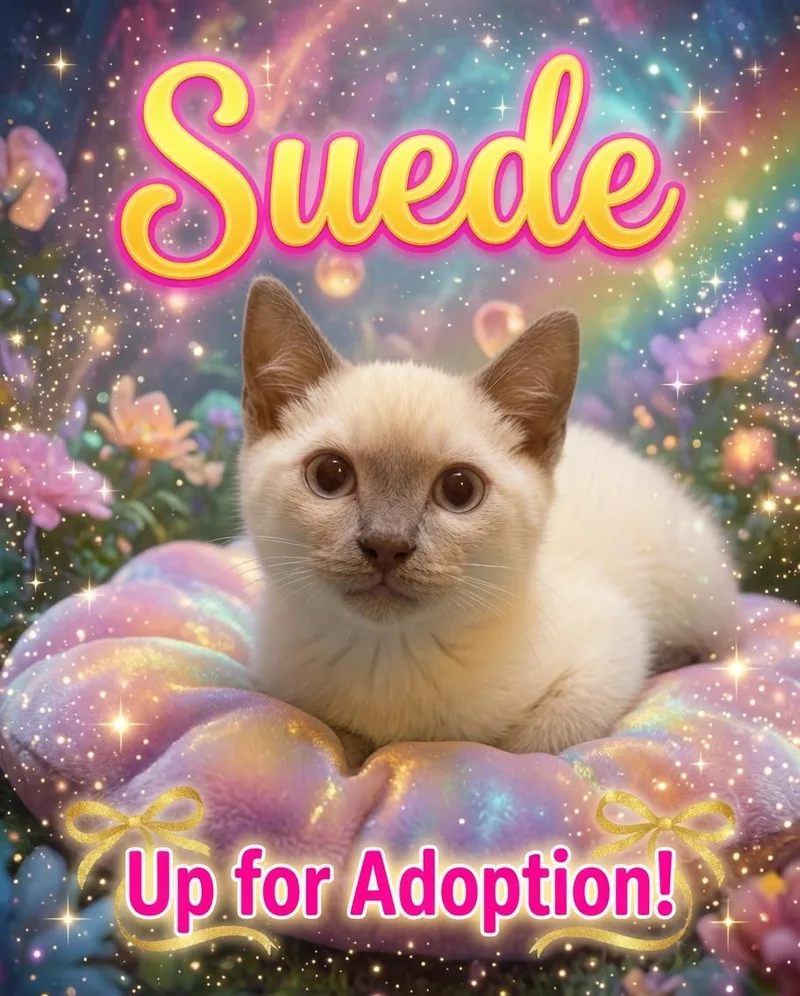 A baby medium-sized male Lilac Point Siamese cat named Suede for adoption in Stockton, CA