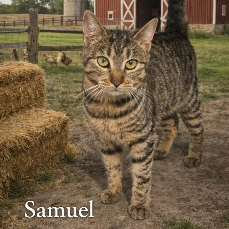 A young medium-sized male Brown / Chocolate Domestic Short Hair cat named Samuel for adoption in Boston, MA