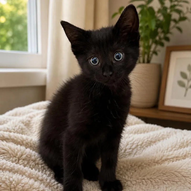 A baby small-sized female Black Domestic Short Hair cat named Belly for adoption in Tustin, CA