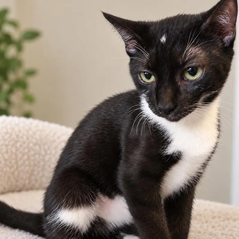 A baby small-sized female Black Domestic Short Hair cat named Beatrice for adoption in Hemet, CA