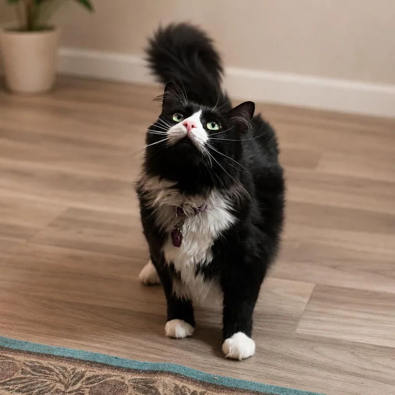 A young large-sized male Black & White / Tuxedo Domestic Long Hair cat named Panda for adoption in Houston, TX