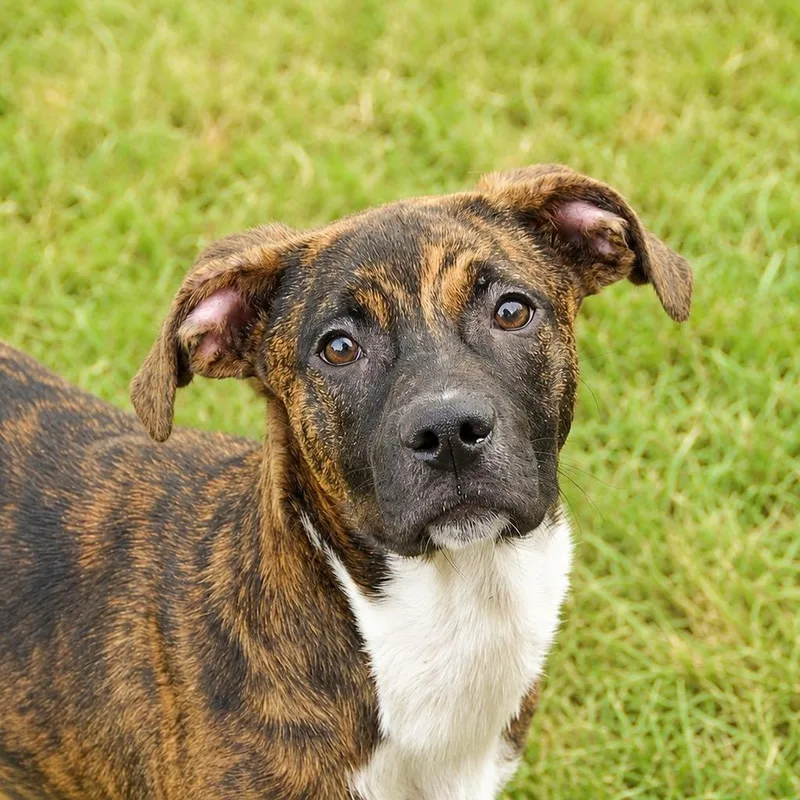 A young small-sized male Brindle Mixed Breed dog named Stouffer for adoption in Pine Bluff, AR