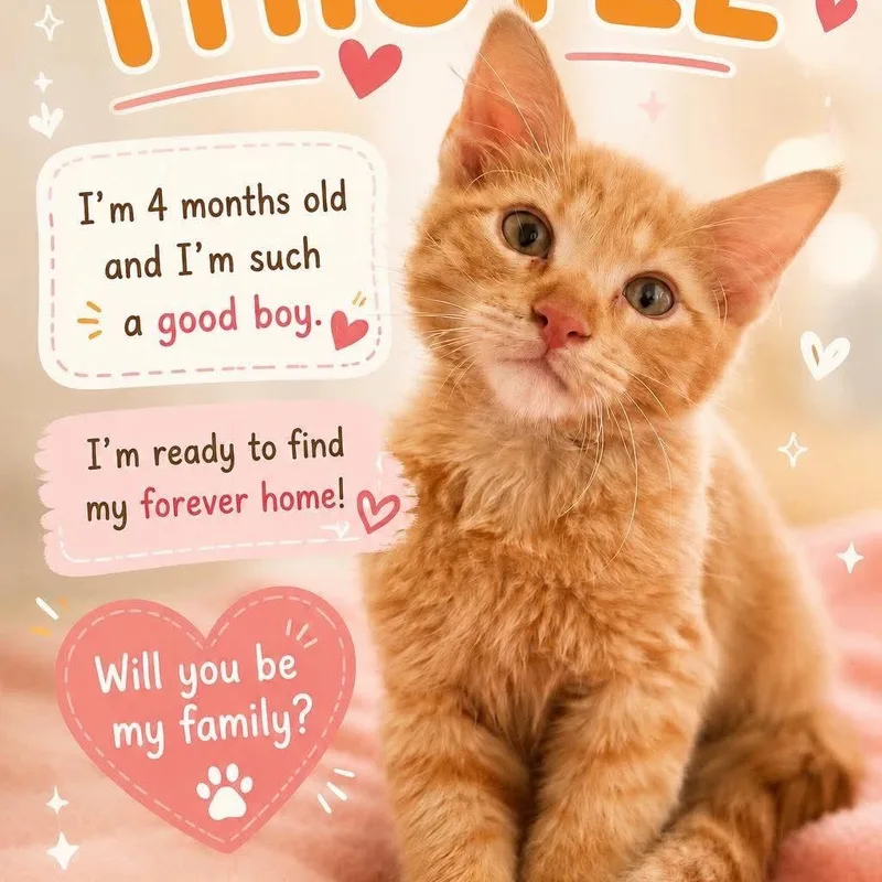 A baby large-sized male Orange / Red Domestic Medium Hair cat named Thistle for adoption in Warren, NJ