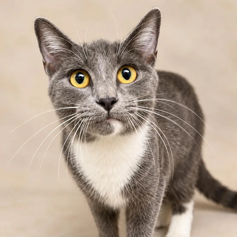 An adult small-sized female Gray / Blue / Silver Domestic Short Hair cat named Olive for adoption in Pine Bluff, AR
