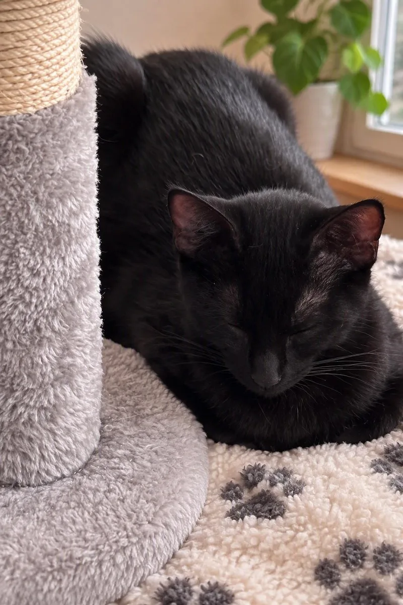 A baby medium-sized female Black Domestic Short Hair cat named Onyx for adoption in Liverpool, TX
