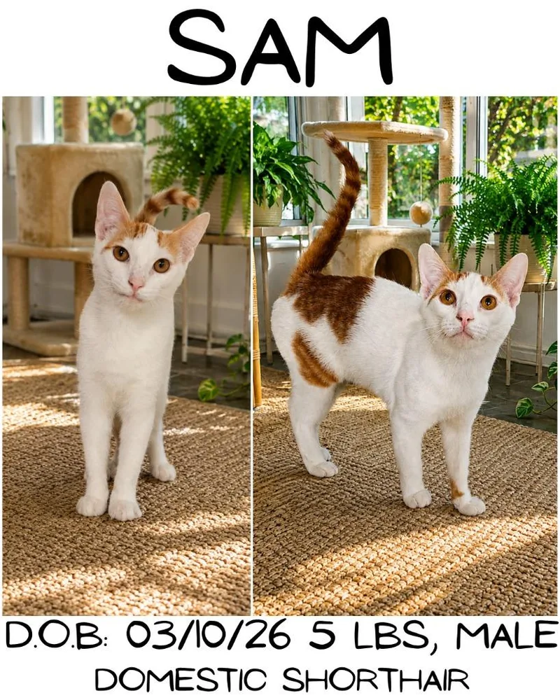 A baby small-sized male Domestic Short Hair cat named Sam for adoption in Albany, GA