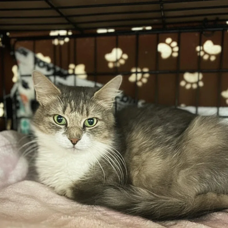 A young medium-sized female Domestic Short Hair cat named Clara for adoption in Blasdell, NY