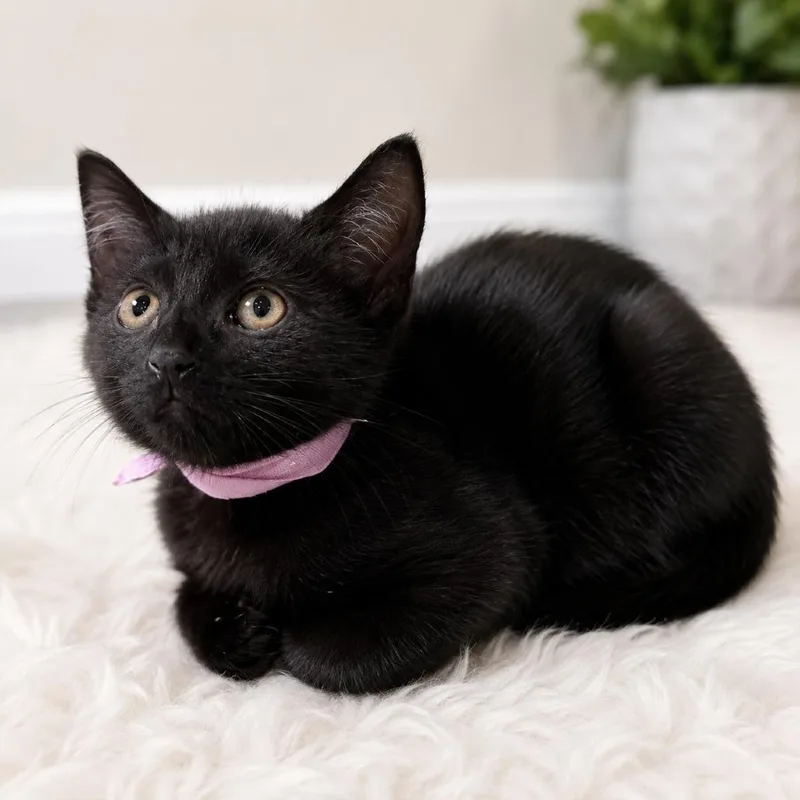A baby small-sized female Black Domestic Short Hair cat named Pinky for adoption in Long Beach, CA