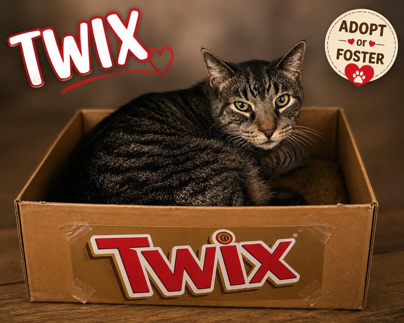 An adult medium-sized male Tabby cat named Twix for adoption in Greenville, DE