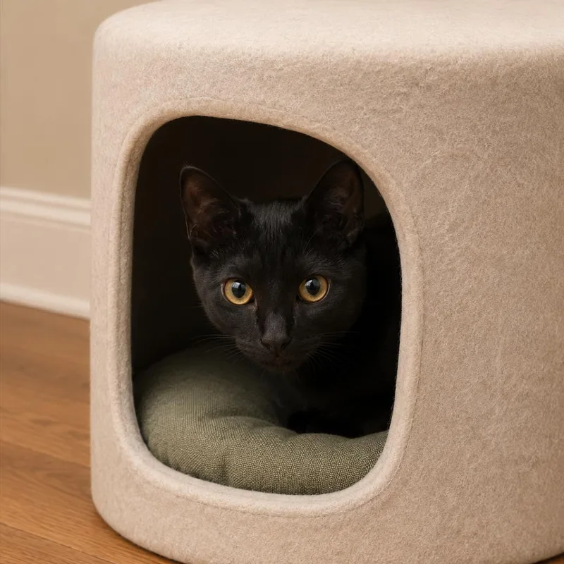 A baby small-sized female Black Domestic Short Hair cat named Omen for adoption in Hopewell, VA
