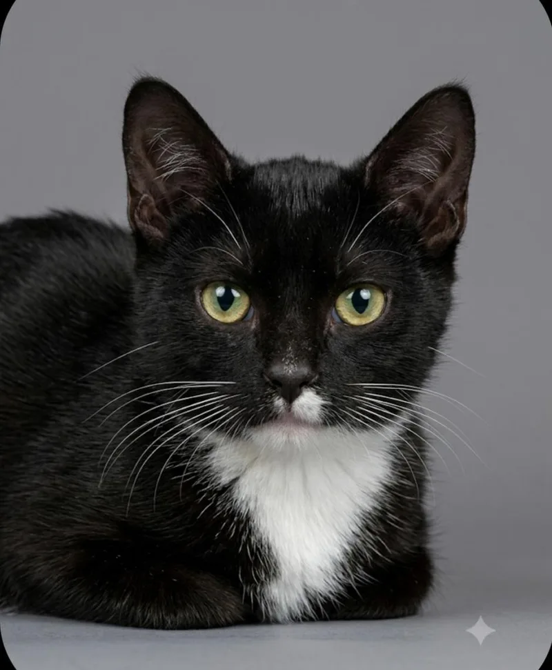 A baby medium-sized male Black Domestic Short Hair cat named Dunkin for adoption in East Brunswick, NJ